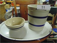 Roseville Pottery Utensil Holder + Bowl