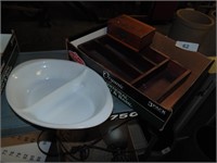 Glasbake Dish & Wood Silverware Tray
