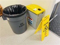 Lot of a Trash Can, Recycle bin and Caution SIgn
