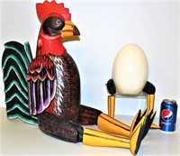 Wood Painted Rooster & Egg Shelf Sitter Decor