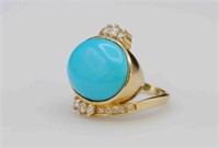 18K IRANIAN TURQUOISE & DIAMOND RING