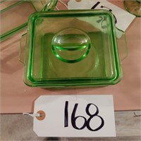 Green Depression glass Regifrigerator Box with lid