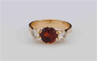 AUSTRIAN 14K GEM & DIAMOND TRIPLE STONE RING