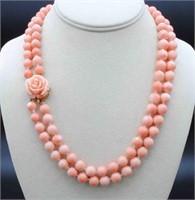 14K VARIEGATED ANGEL SKIN CORAL BEAD NECKLACE