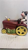 6in Cow on a Tractor Cookie Jar