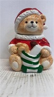 10in Santa Teddy Bear with Stocking Cookie Jar