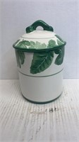 8in White with green leaves cookie jar, with