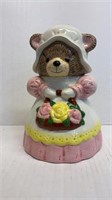 9in Mama Bear In Pink Dress With Basket of Roses