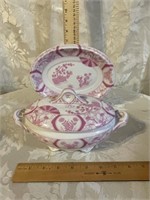 PINK/WHITE OVAL TURREEN AND PLATTER