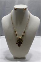 LEAF BEADED NECKLACE AND EARRINGS