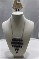 CATO SILVER AND BLACK STACKED NECKLACE/EARRINGS