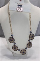 BLUE AND GOLD CIRCLES NECKLACE AND EARRINGS