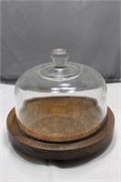 WOOD AND GLASS DOME CHEESE PLATE
