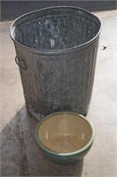 Galvanized Metal Trash Can & Flower Pot