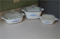 Lot of 3 Corning Dishes w/lids