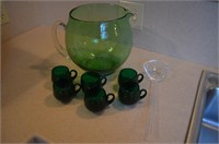Punch Bowl & 6 Green Glasses