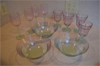 Set of Pink & Green Glassware