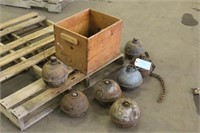 (7) Vintage Smudge Pots & Wooden Crate