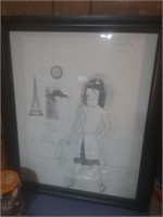 Framed signed by artist pencil sketch regarding