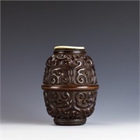 Yuan Tixi Carved Guri Cinnabar Lacquer Tea Caddy