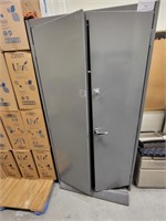 Gray Metal Storage Cabinet w/ Contents