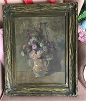 Early unsigned floral oil painting on board