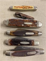 Six pocket knives. Old Crafty, Kabar, Old Timer