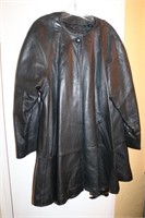 LADIES COGNAC LEATHER DRESS COAT-XL