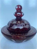 Ruby Red Cut to Clear Bohemian Glass Dish