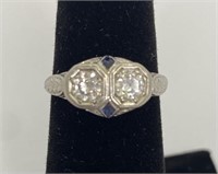 White Gold Diamond & Sapphire Ornate Ring Size 5