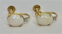 14k Gold Diamond and Opal Vintage Earrings