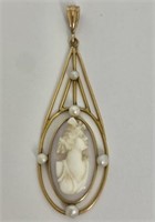 Vintage Cameo and Seed Pearls Pendant