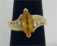 14k Gold Citrine & Diamond Ring Size 5