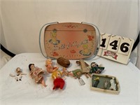 Vintage Doll & Ladyette Basket with miniature