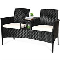 M&W Outdoor Patio Loveseat With Glass Table