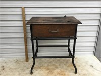 Antique Metal Leg Table w Oak Top and Drawer