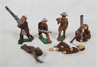 Lot Of 6 Vintage Pod Foot Lead Toy Soldiers
