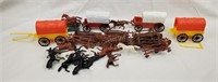 Lot Of Horse Drawn Wagon & Fence Toy Pieces