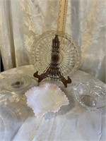 ANTIQUE CAKE PLATE, 3 CANDY DISHES