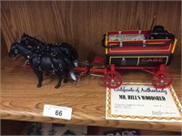 2 Horses w/Case Water Wagon, hand-crafted by