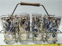 vintage drinking glass set with holder