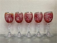 Set of 5 Ruby Flash Cranberry Brandy Glasses