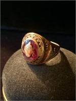 10K Heavy Gent's Red Stone Class Ring (sz 9)