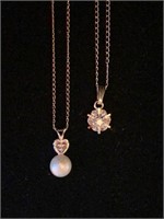 (2) 14K Pendants on Chains ( Pearl & Diamond)