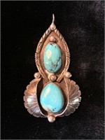 Lg Unmarked Turquoise Pendant - Stamped