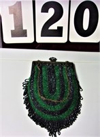 5" x 9" Black and Green Vintage fully Beaded Purse