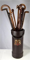 LOT OF ASSORTED CANES & WALKING STICKS with HOLDER