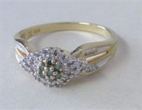 10K YG GREEN DIAMOND CLUSTER RING W/ DIAM.ACCENTS