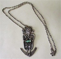900 SILVER RAW EMERALD TRIBAL PIN PENDANT NECKLACE