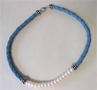 HONORA PEARL STERLING BLUE LEATHER CORD NECKLACE